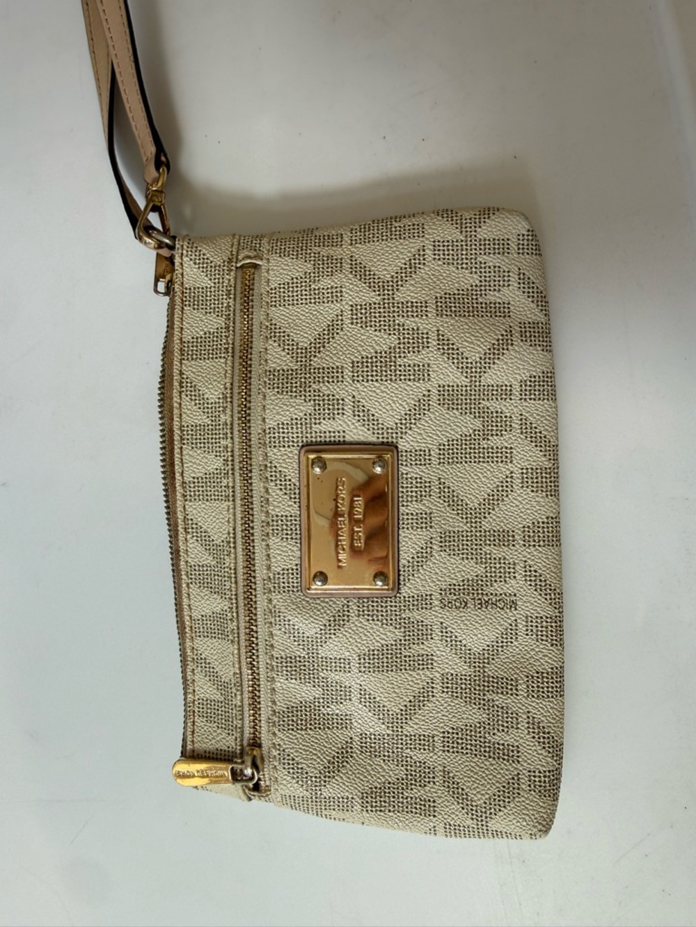 Michael Kors Beige Signature Canvas Wristlet